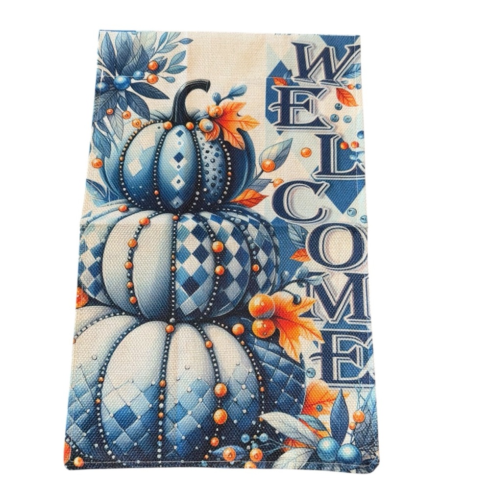 Fall Autumn Welcome  Burlap Garden Flag Decorative Gift Yard Banner 17”x10.5”New